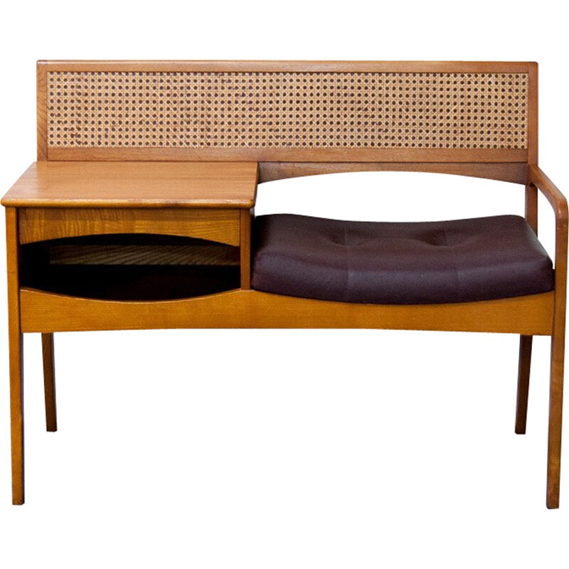 Teak mid-century telephone bench in teak - 1960s