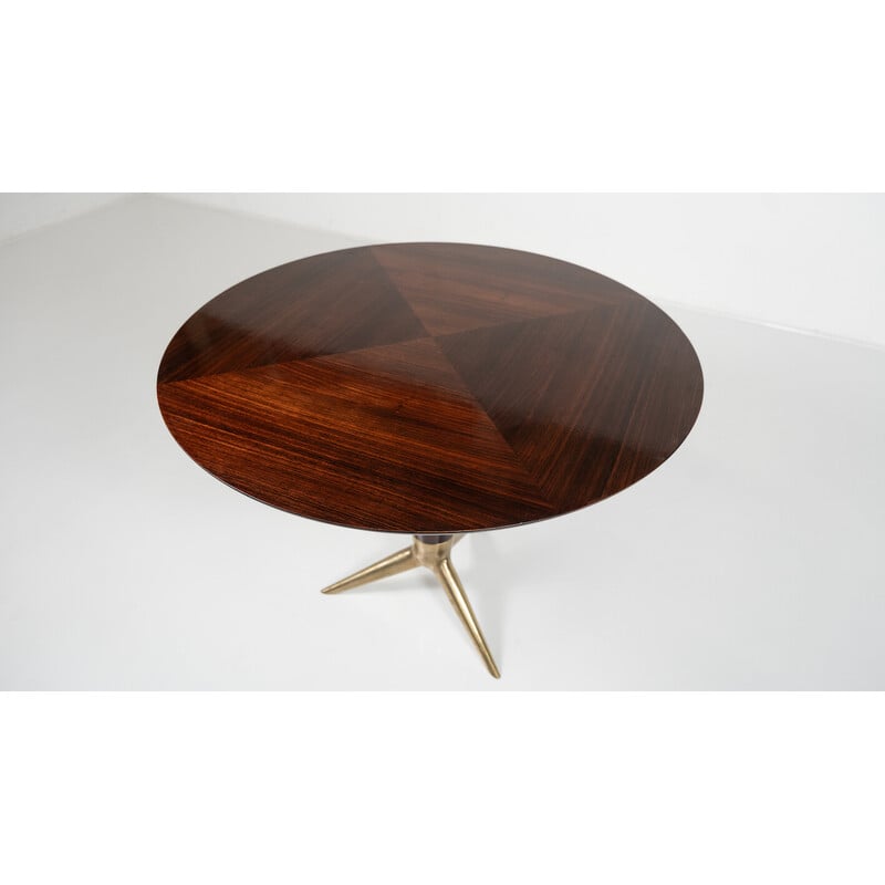 Vintage round maple and brass pedestal table by I.s.a Bergamo, 1950