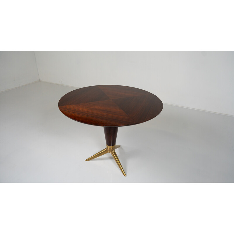 Vintage round maple and brass pedestal table by I.s.a Bergamo, 1950