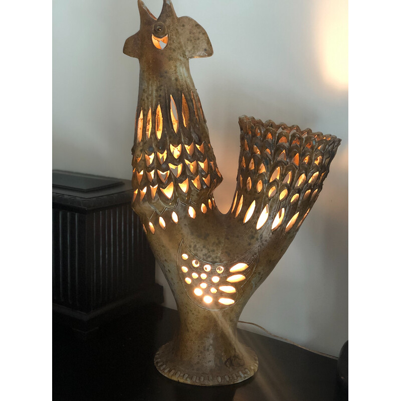 Vintage openwork ceramic lamp by Agnes Escala, 1970