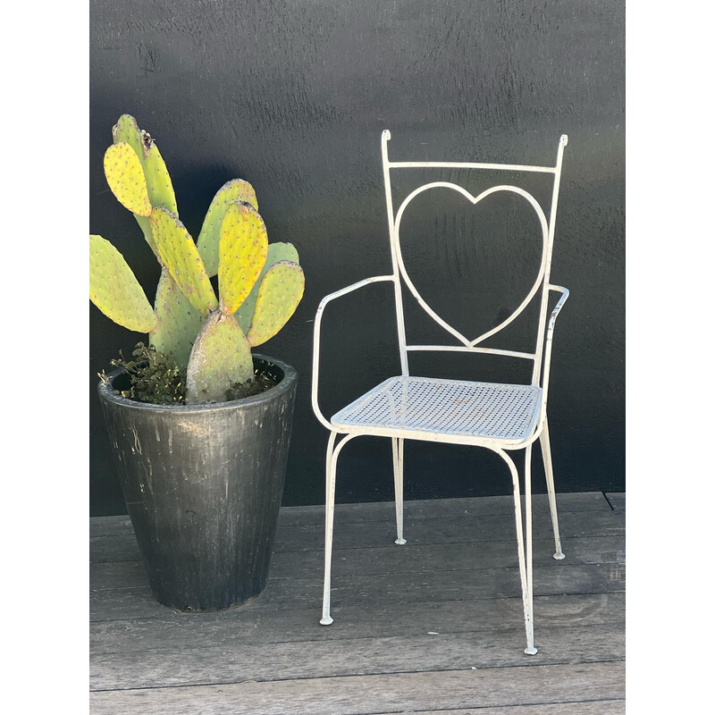 Pair of vintage perforated metal chairs and armchairs by Mathieu Matégot, 1950