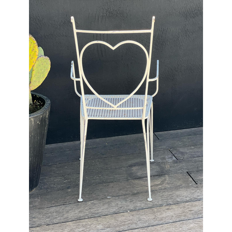 Pair of vintage perforated metal chairs and armchairs by Mathieu Matégot, 1950