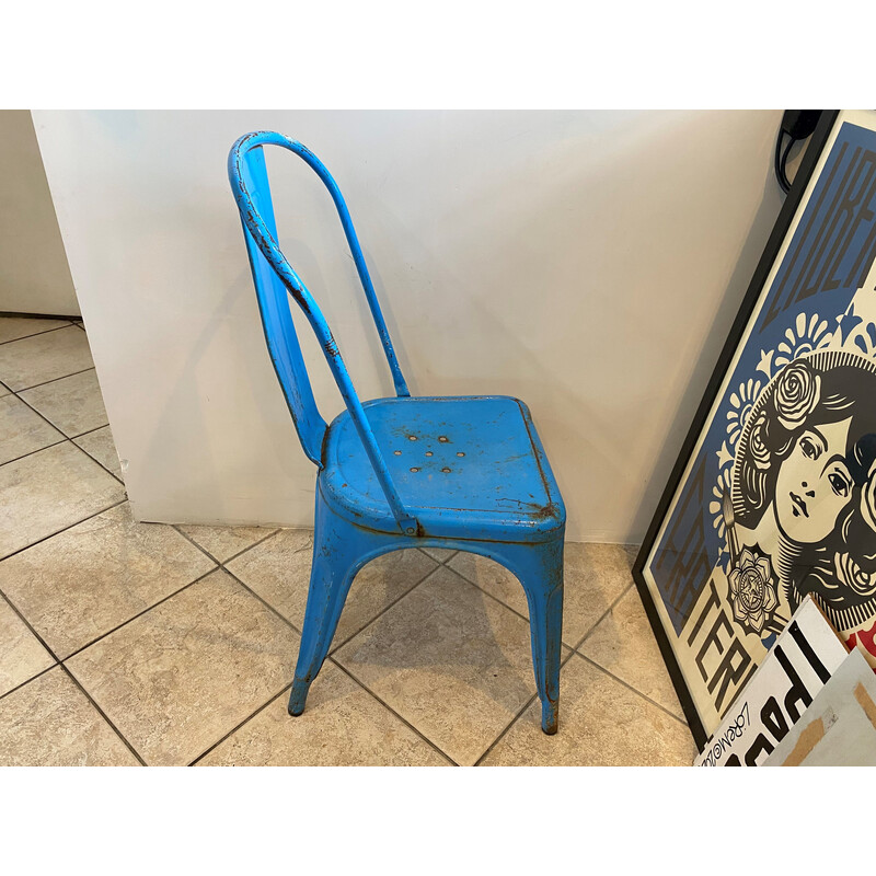 Cadeira industrial vintage em aço inoxidável azul de Xavier Pauchard para Tolix, 1950