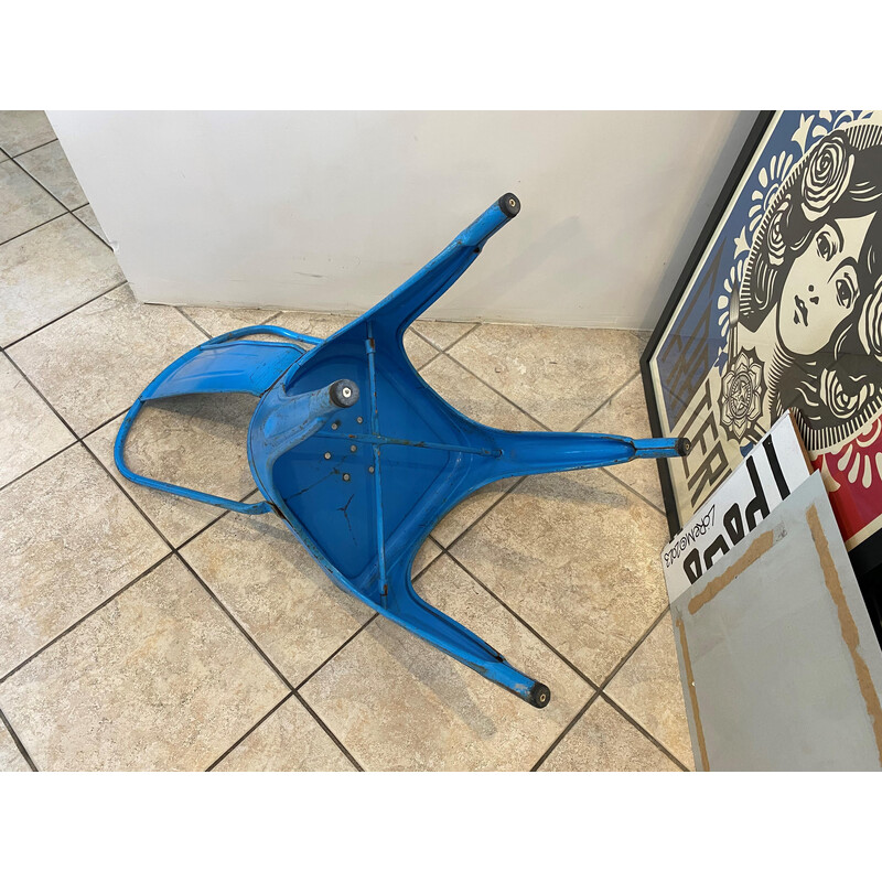 Vintage industrial chair in blue stainless steel by Xavier Pauchard for Tolix, 1950