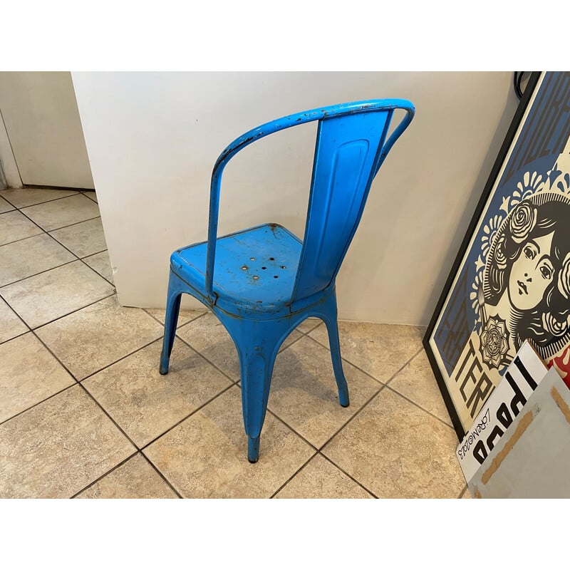 Chaise industriel vintage en acier inoxydable bleu de Xavier Pauchard pour Tolix, 1950