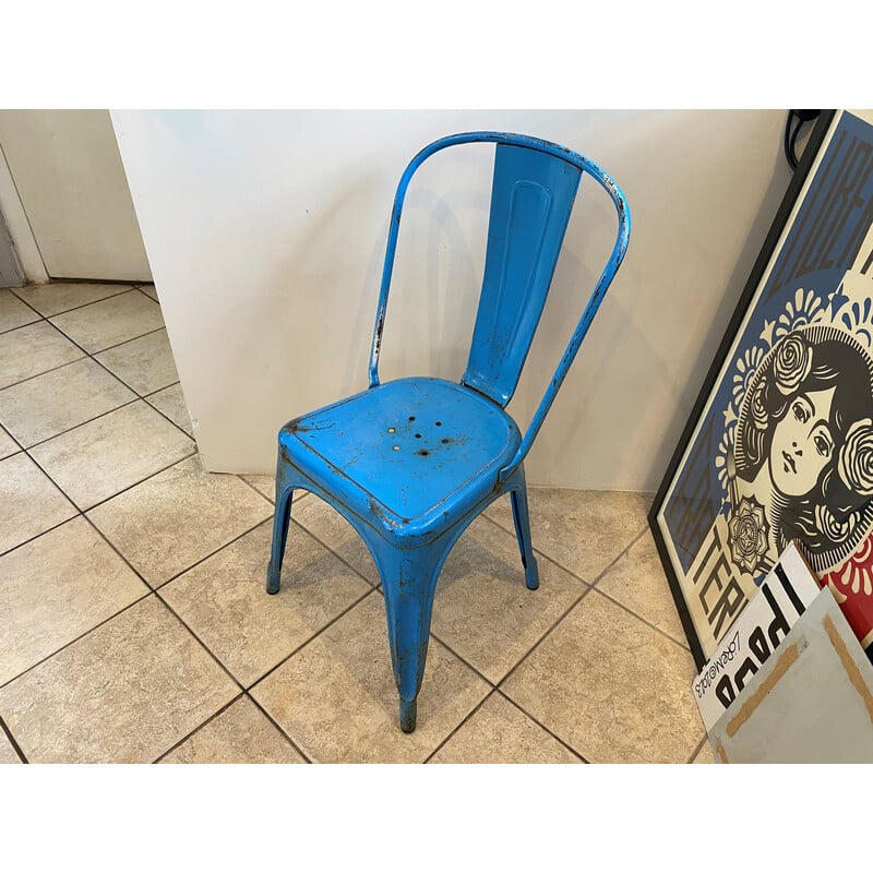 Vintage industrial chair in blue stainless steel by Xavier Pauchard for Tolix, 1950