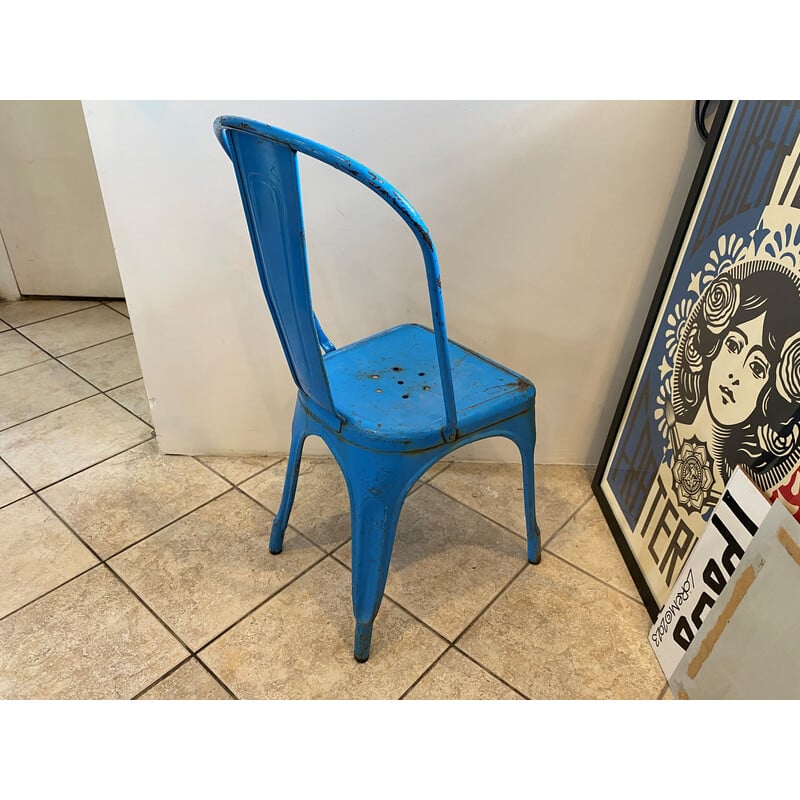 Chaise industriel vintage en acier inoxydable bleu de Xavier Pauchard pour Tolix, 1950