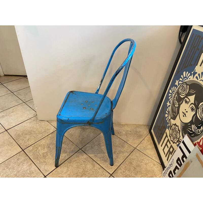 Vintage industriële stoel in blauw roestvrij staal van Xavier Pauchard voor Tolix, 1950