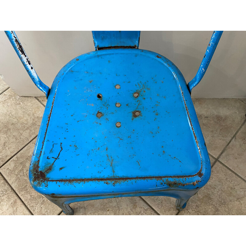 Cadeira industrial vintage em aço inoxidável azul de Xavier Pauchard para Tolix, 1950