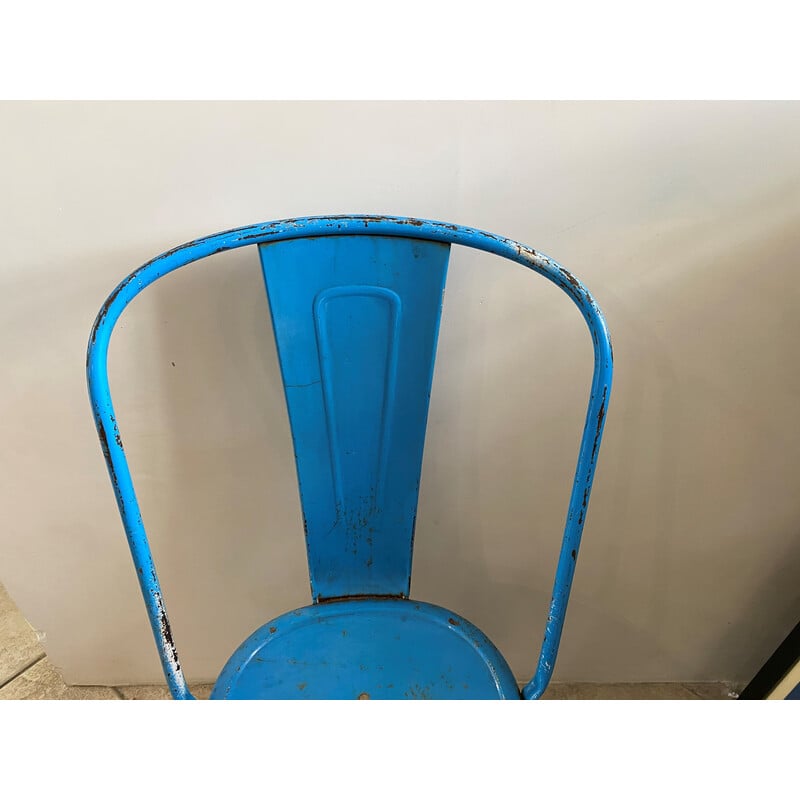 Vintage industriële stoel in blauw roestvrij staal van Xavier Pauchard voor Tolix, 1950