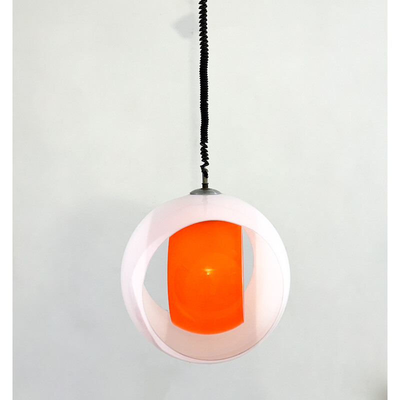 Vintage "Eclisse" pendant lamp in white and orange Murano glass by Carlo Nason for Mazzega, Italy 1960