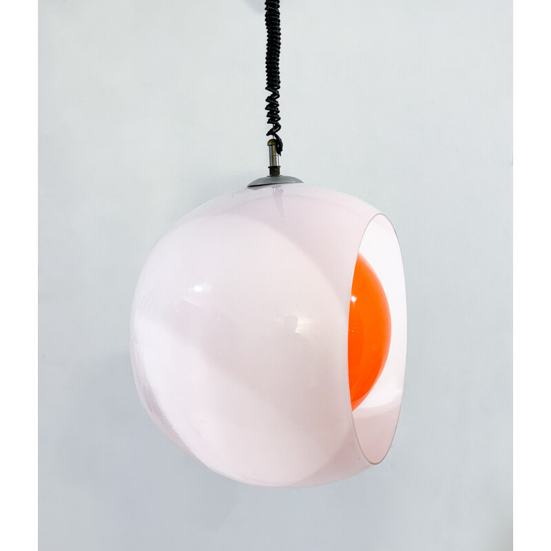 Vintage "Eclisse" pendant lamp in white and orange Murano glass by Carlo Nason for Mazzega, Italy 1960