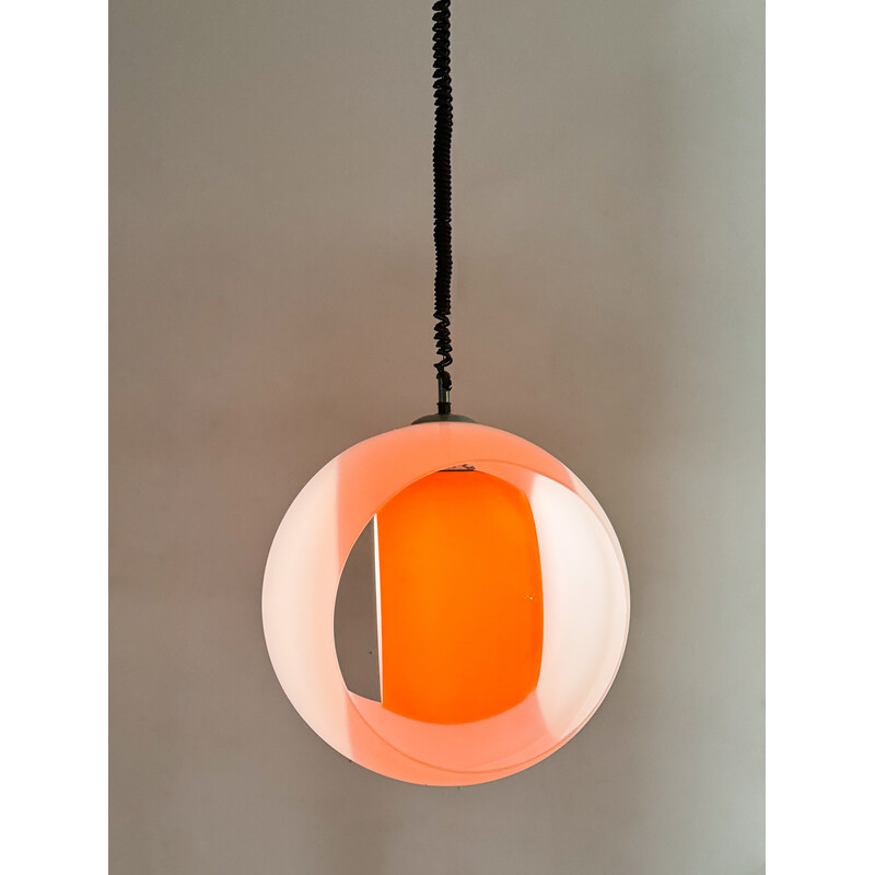 Vintage "Eclisse" pendant lamp in white and orange Murano glass by Carlo Nason for Mazzega, Italy 1960