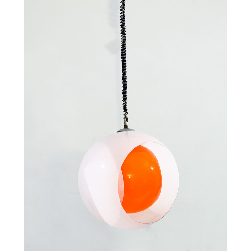 Suspension vintage "Eclisse"  en verre de Murano blanc et orange par Carlo Nason pour Mazzega, Italie 1960