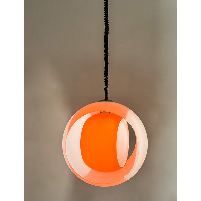 Vintage "Eclisse" pendant lamp in white and orange Murano glass by Carlo Nason for Mazzega, Italy 1960