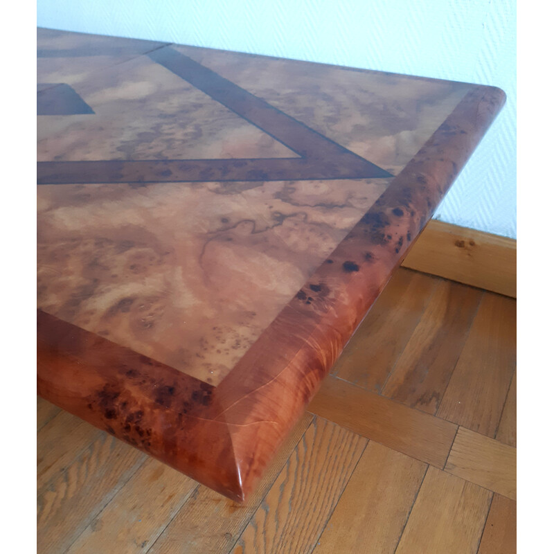 Vintage bar table in elm burl by Eric Maville, 1970