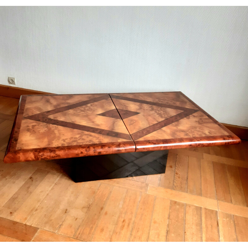 Vintage bar table in elm burl by Eric Maville, 1970