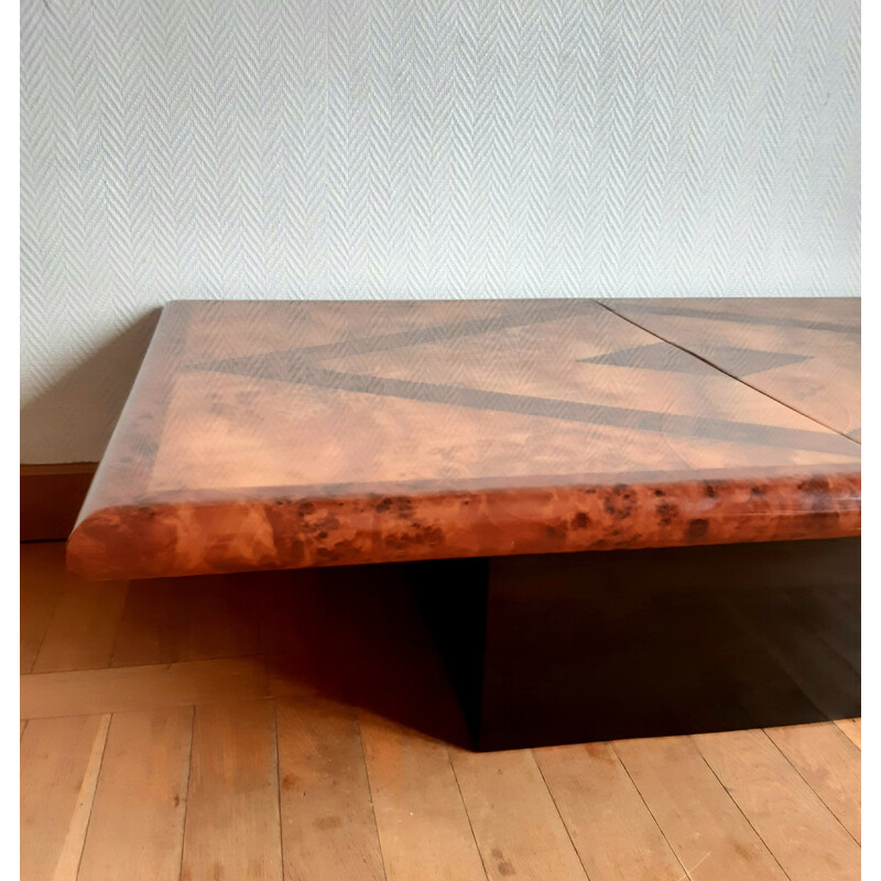 Vintage bar table in elm burl by Eric Maville, 1970