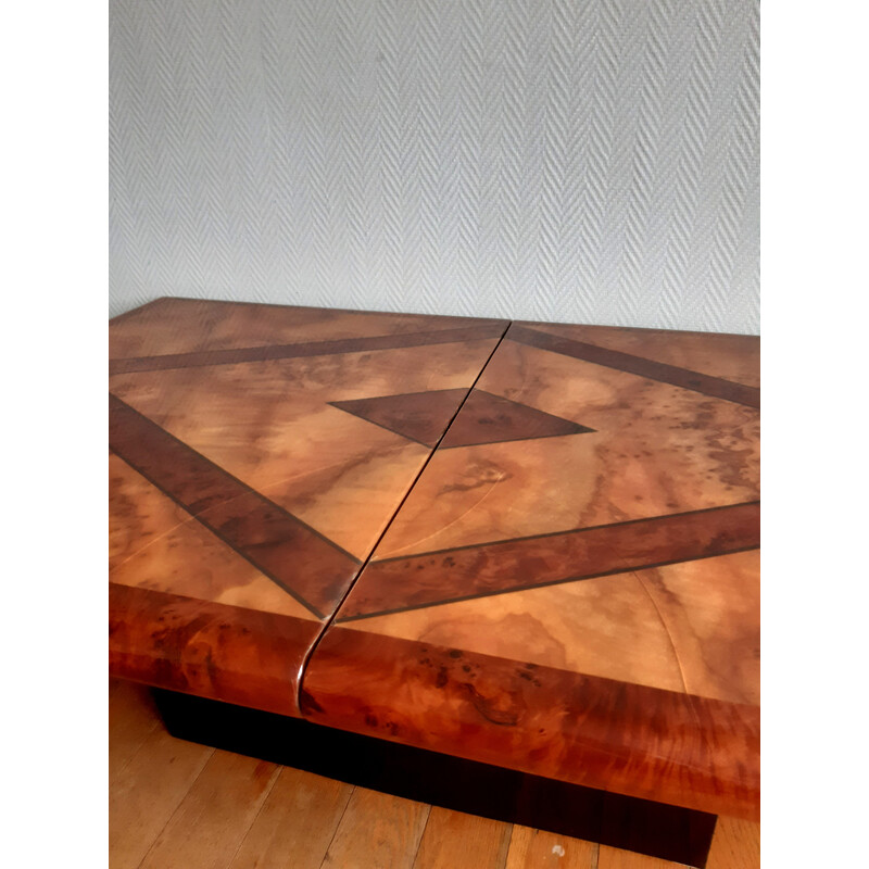 Vintage bar table in elm burl by Eric Maville, 1970