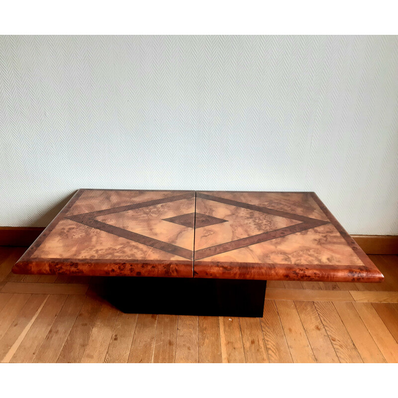 Vintage bar table in elm burl by Eric Maville, 1970