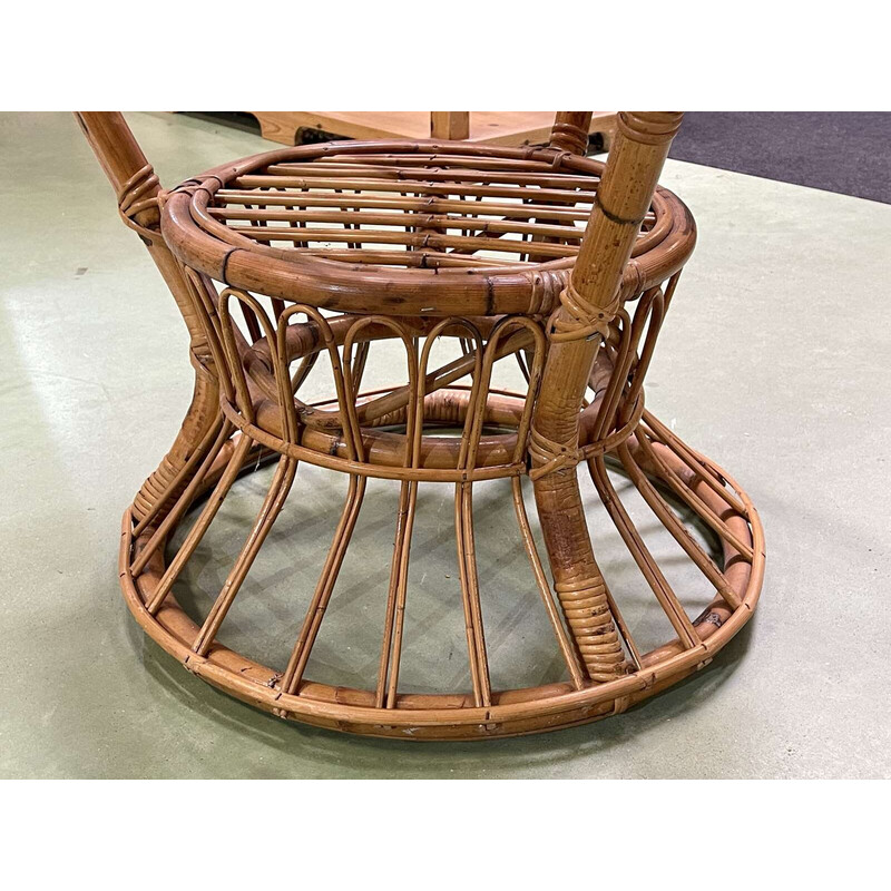 Vintage bamboo pedestal table, 1970