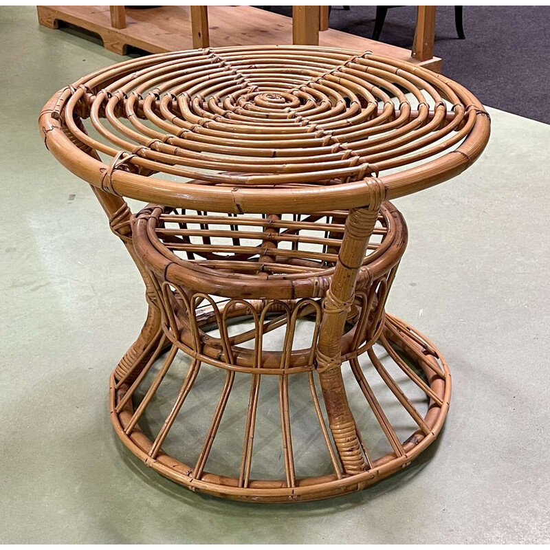 Vintage bamboo pedestal table, 1970