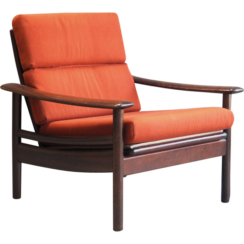 Paire de fauteuils lounge danois orange en palissandre - 1960