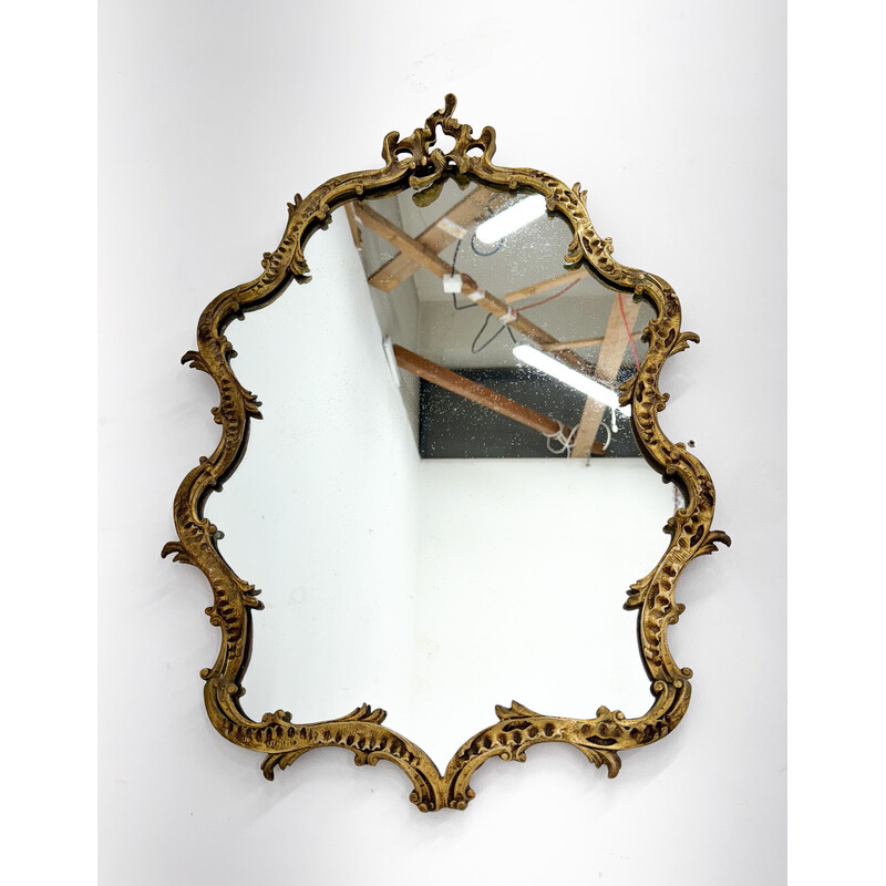 Specchio da parete in ottone vintage, Francia