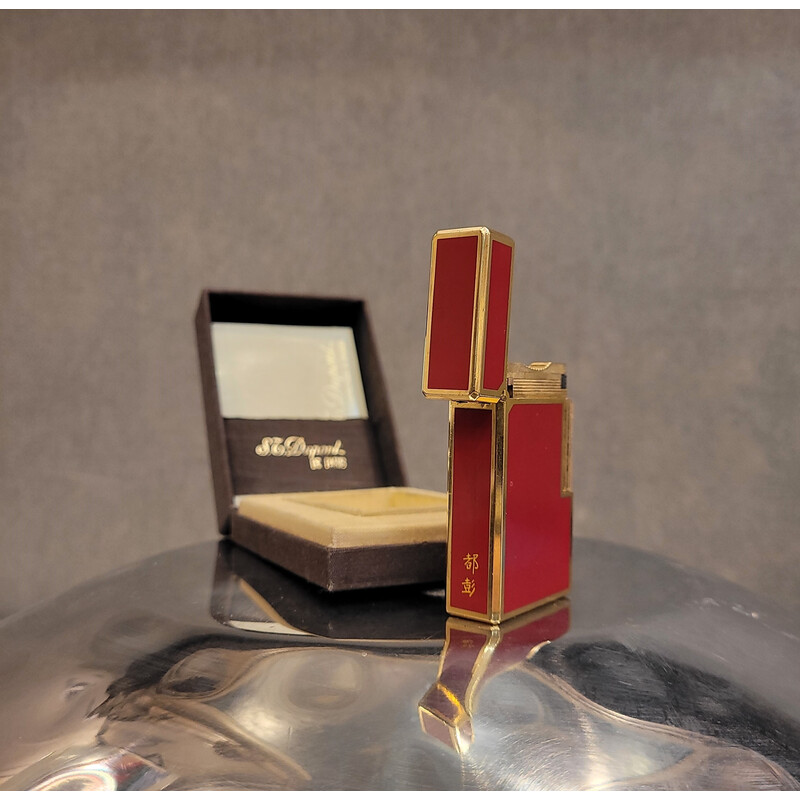 Encendedor Gatsby vintage chapado en oro y lacado chino para S.T. Dupont, Francia