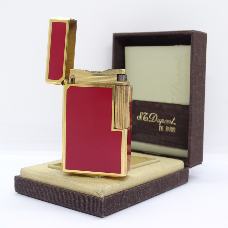 Vintage gold-plated and Chinese lacquer Gatsby lighter for S.T. Dupont, France