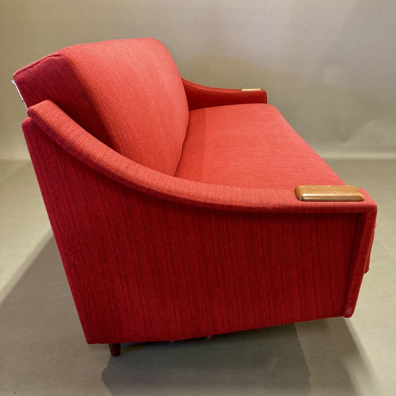 Vintage 3-Sitzer-Sofa aus Teakholz und Wolle, 1950