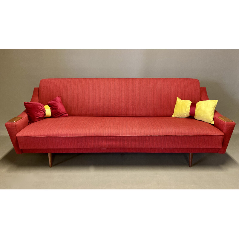 Vintage 3-Sitzer-Sofa aus Teakholz und Wolle, 1950