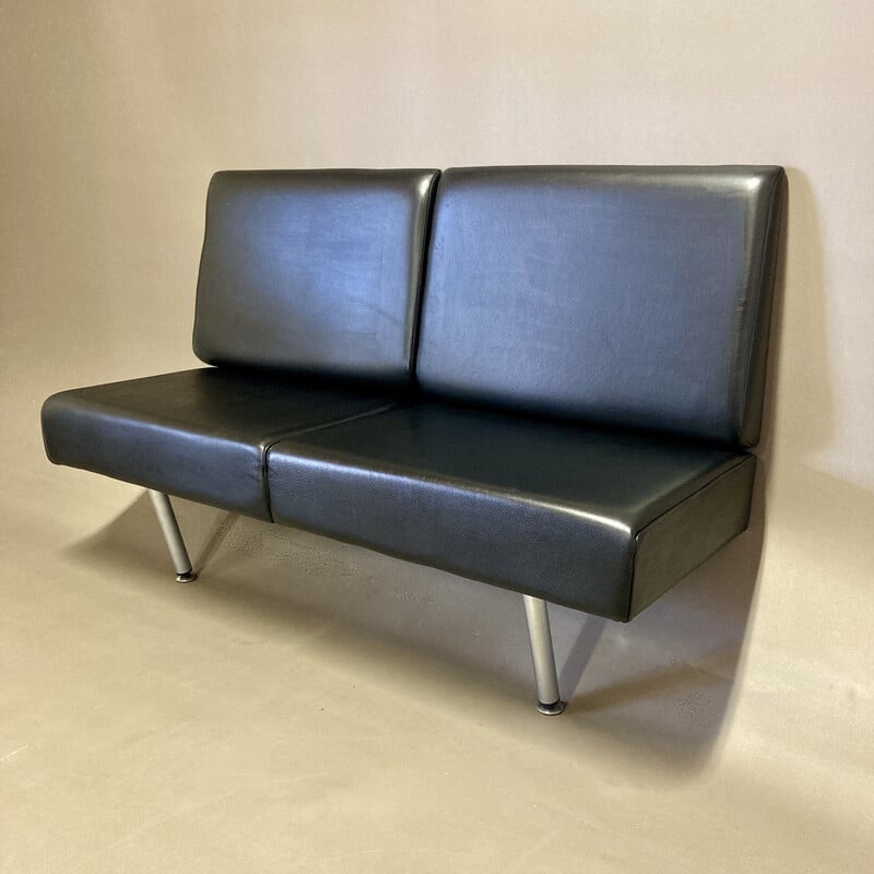 Vintage 2-Sitzer-Sofa aus Leder und Metall zum Aufhängen an der Wand