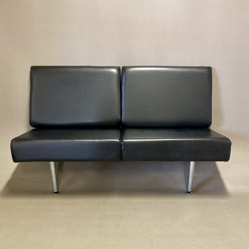 Vintage 2-Sitzer-Sofa aus Leder und Metall zum Aufhängen an der Wand