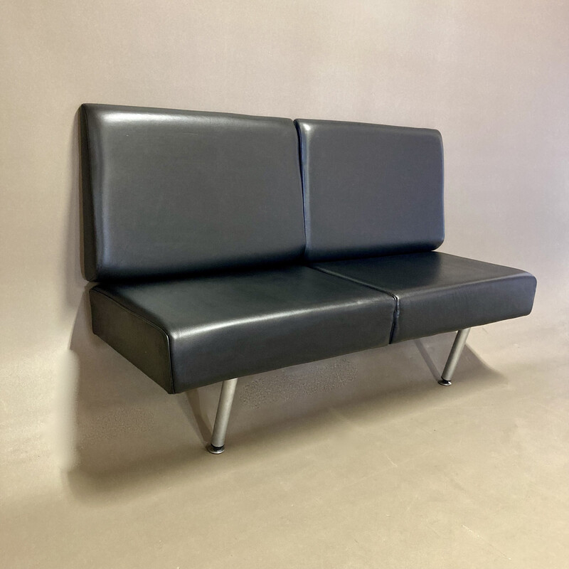 Vintage 2-seater sofa in leather and metal to hang on the wall
