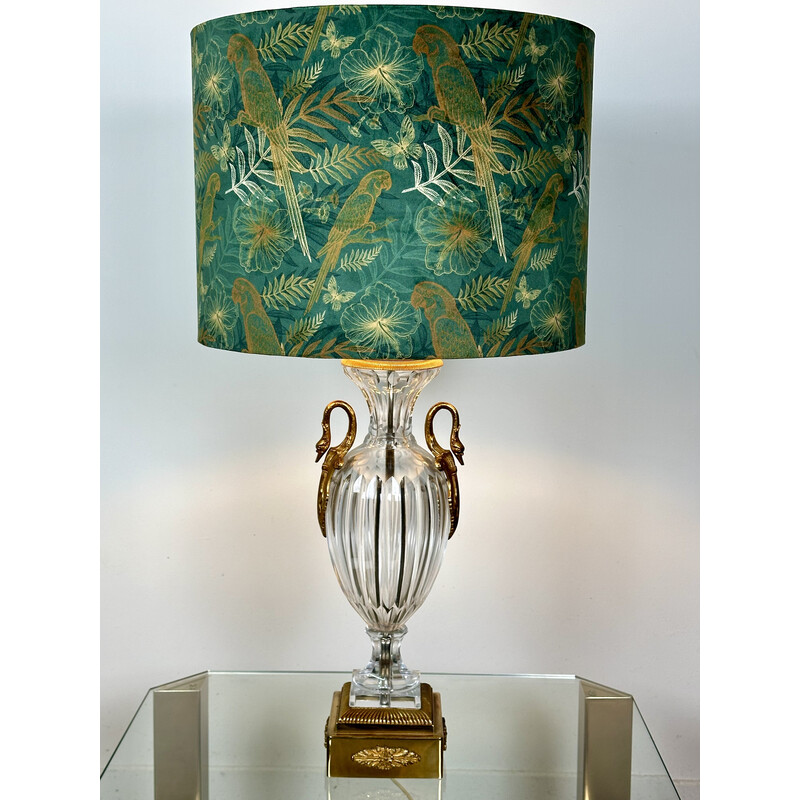 Vintage Neo lamp in Baccarat crystal and bronze decorated with swans, 1970