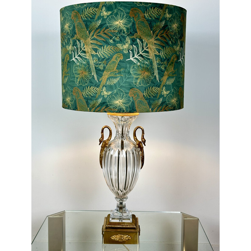 Vintage Neo lamp in Baccarat kristal en brons met zwaan decoratie, 1970