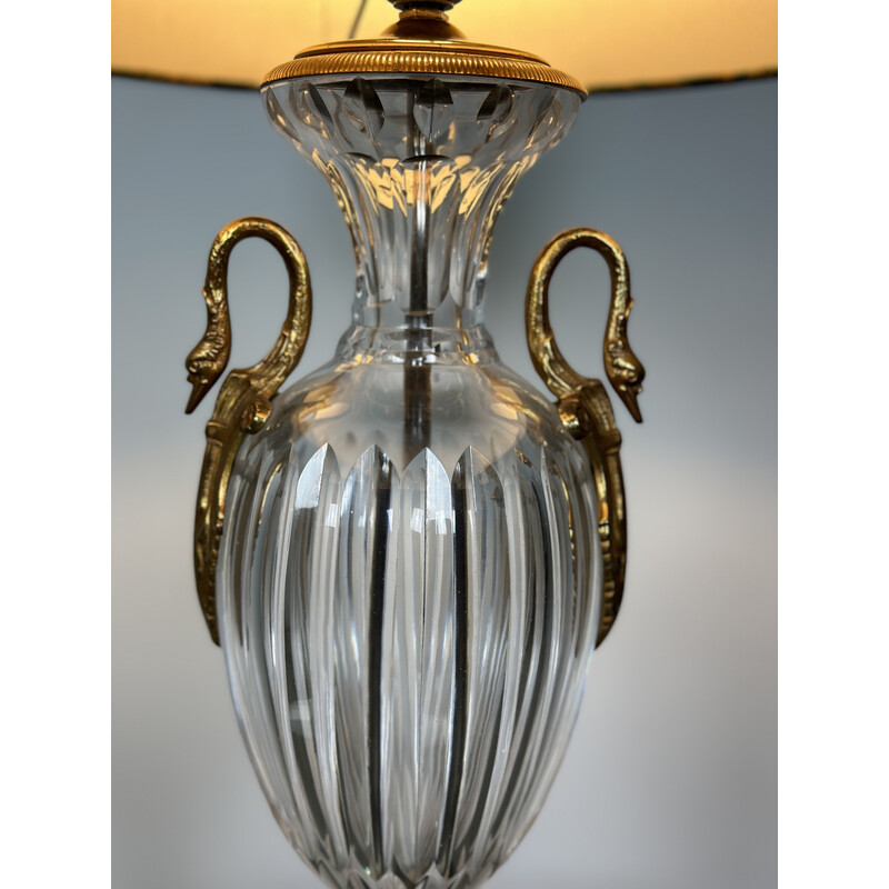 Vintage Neo lamp in Baccarat crystal and bronze decorated with swans, 1970