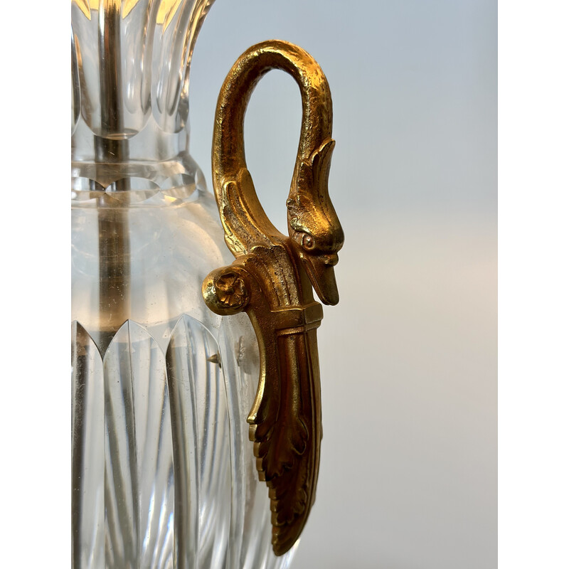 Vintage Neo lamp in Baccarat crystal and bronze decorated with swans, 1970