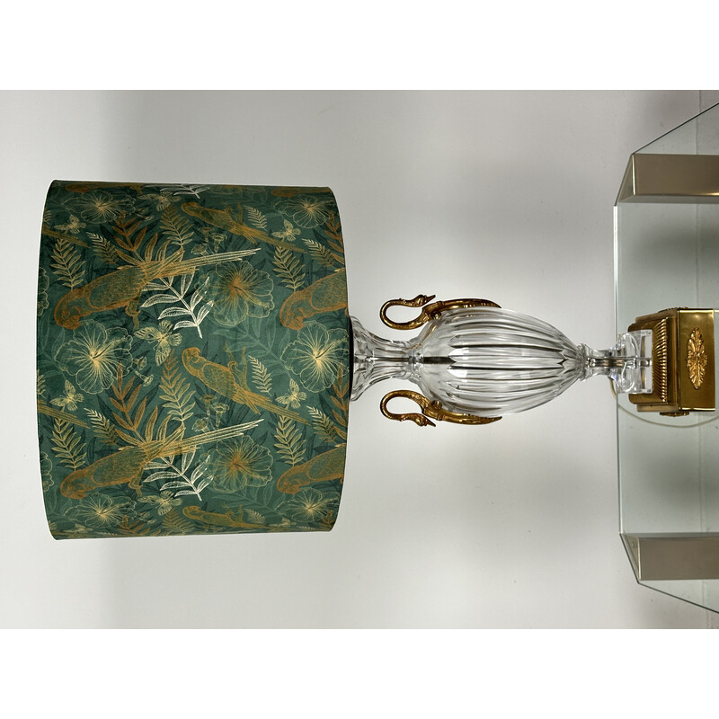 Vintage-Lampe Néo aus Baccarat-Kristall und Bronze mit Schwanendekor, 1970
