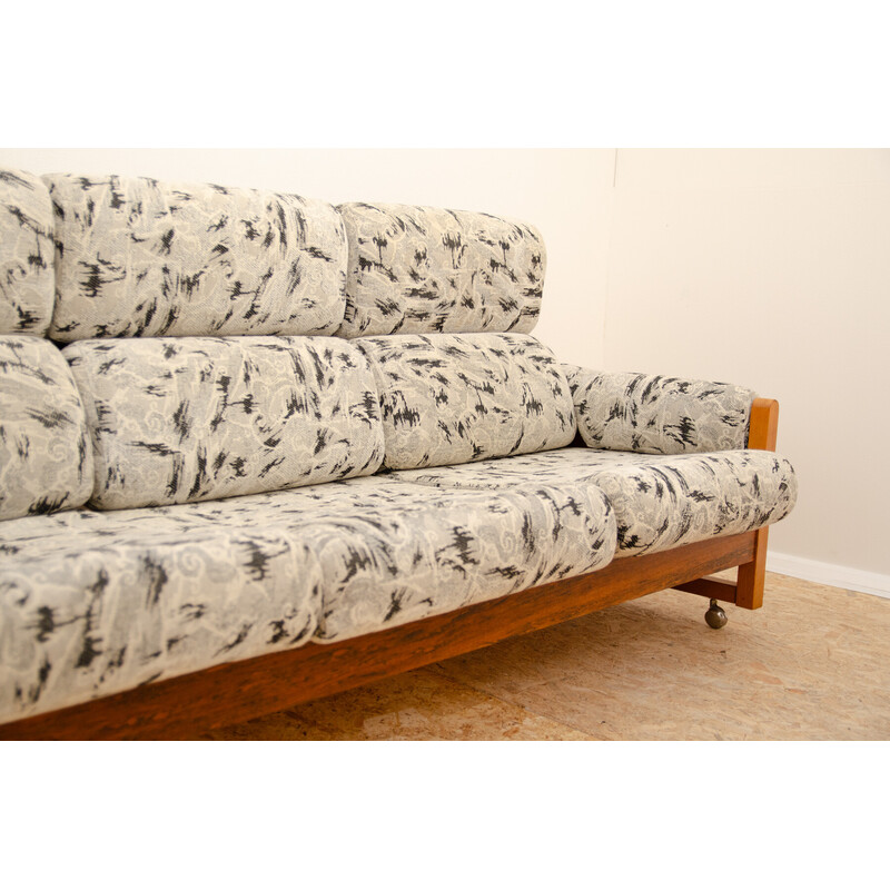 Vintage 3-seater sofa in beech wood and fabric, 1980