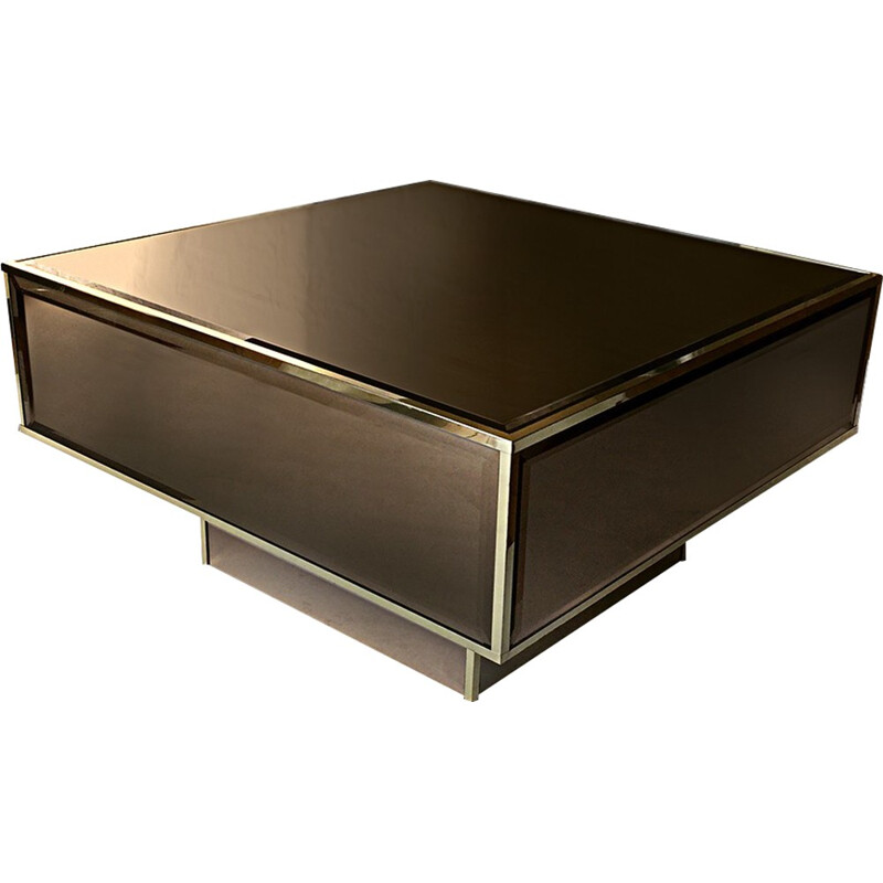 Coffee table Roche Bobois with amber smoked mirrors - 1970s