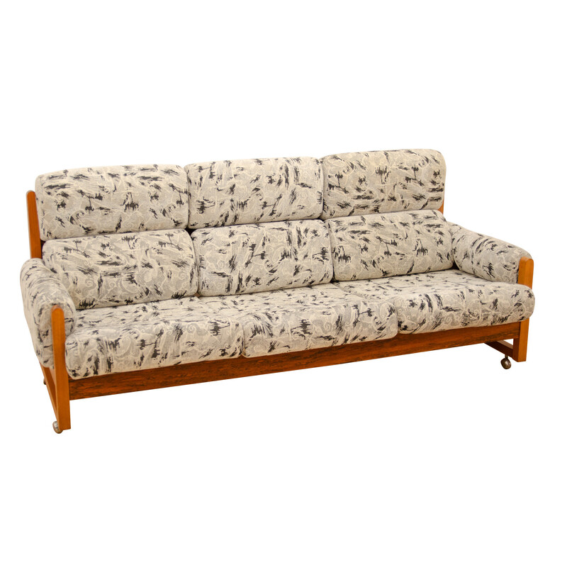 Vintage 3-seater sofa in beech wood and fabric, 1980