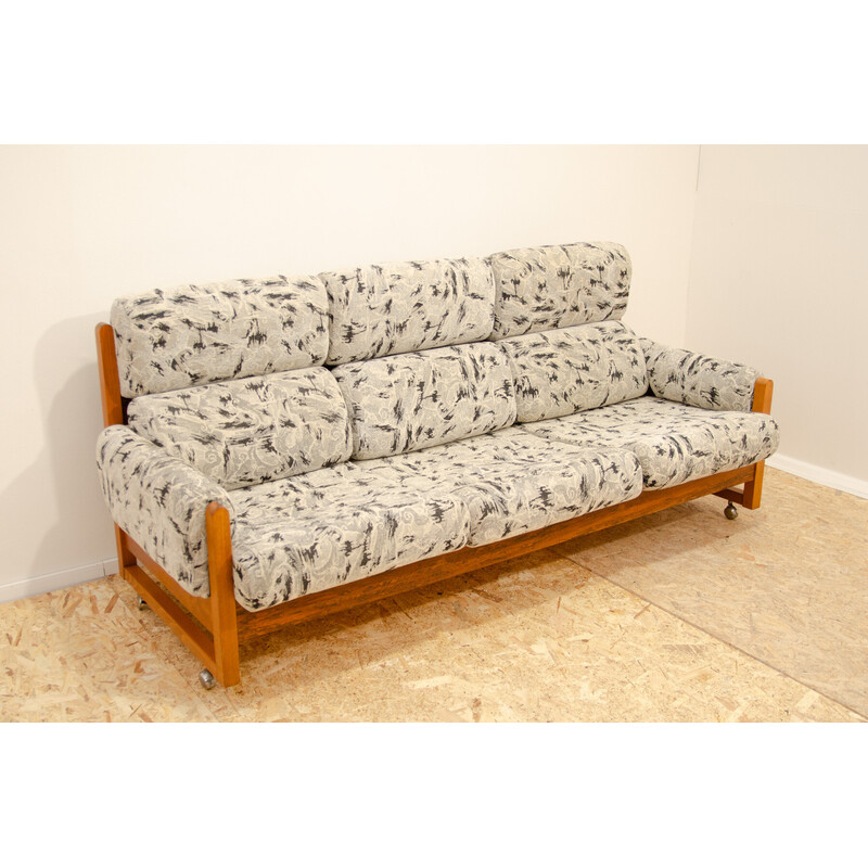 Vintage 3-Sitzer Sofa aus Buchenholz und Stoff, 1980