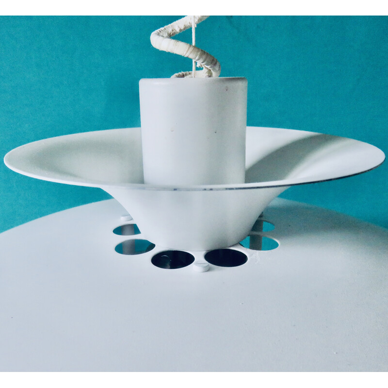 Vintage pendant lamp in white lacquered metal with 3 cups, Denmark 1980