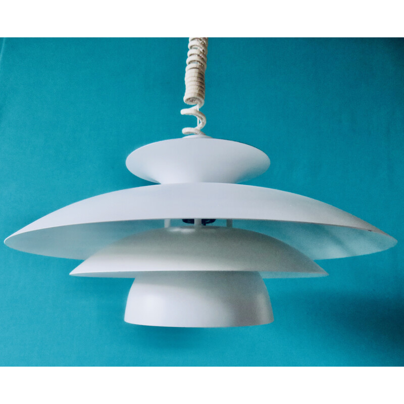 Vintage pendant lamp in white lacquered metal with 3 cups, Denmark 1980