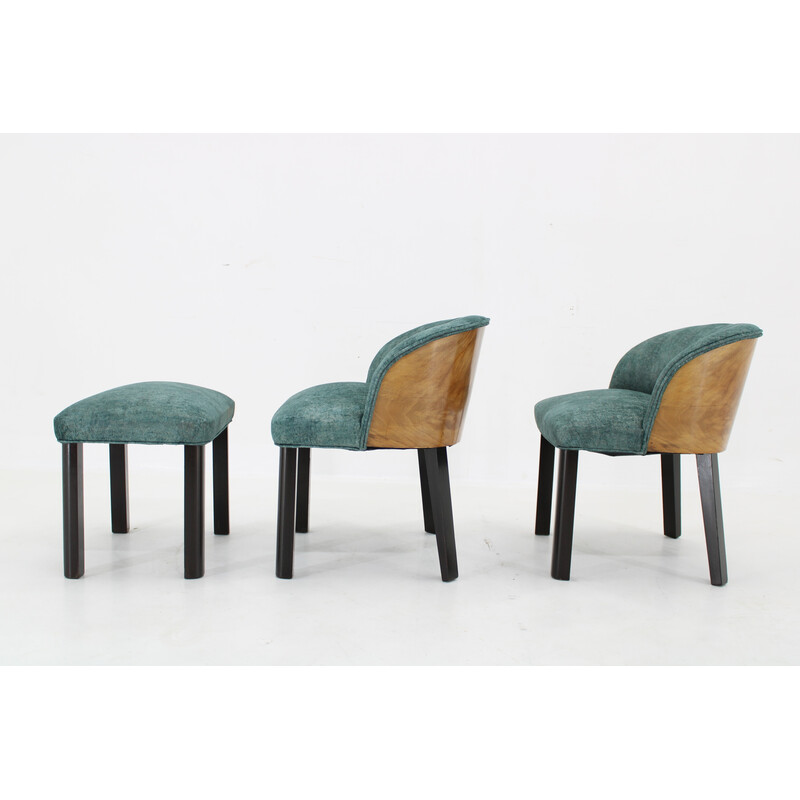 Pair of vintage chairs with stool, Italy 1940