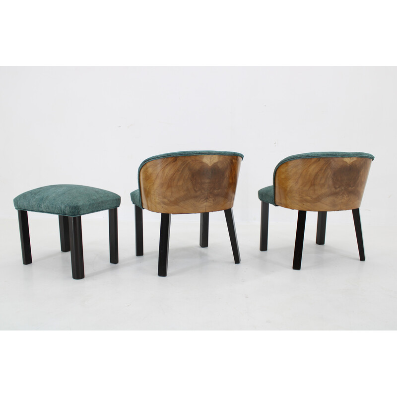 Pair of vintage chairs with stool, Italy 1940