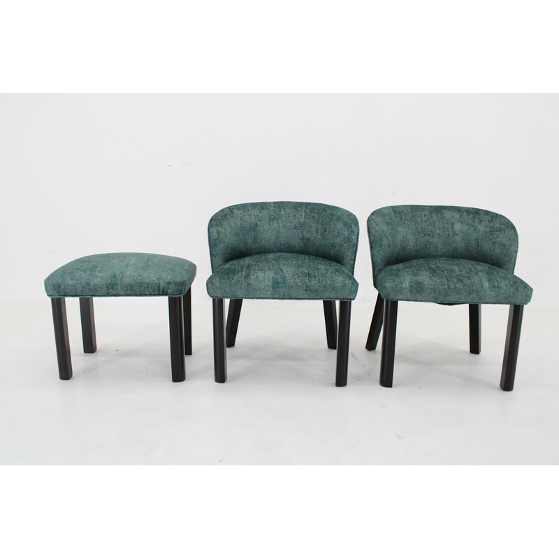 Pair of vintage chairs with stool, Italy 1940