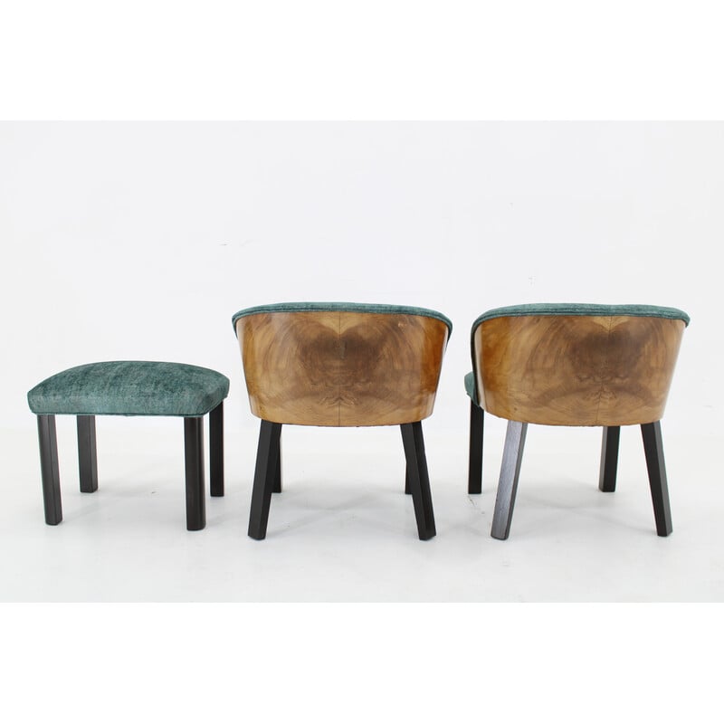 Pair of vintage chairs with stool, Italy 1940